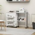 thumbnail image 1 of Jaxpety Table de Couture Pliante avec Étagères Ajustables Polyvalentes Armoire de Rangement Verrouillable Roues, Blanc, 1 of 10