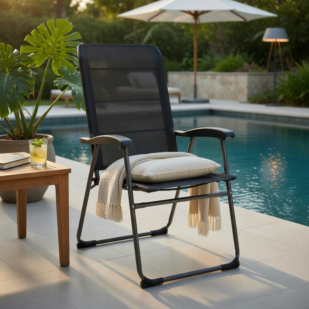 Hommoo 2-Pack Foldable Outdoor Patio Chairs with 7-Position Adjustable Backrest, Heavy-Duty Steel Frame, Breathable Oxford Fabric, for Backyard, Bistro, Pool & Camping, Black