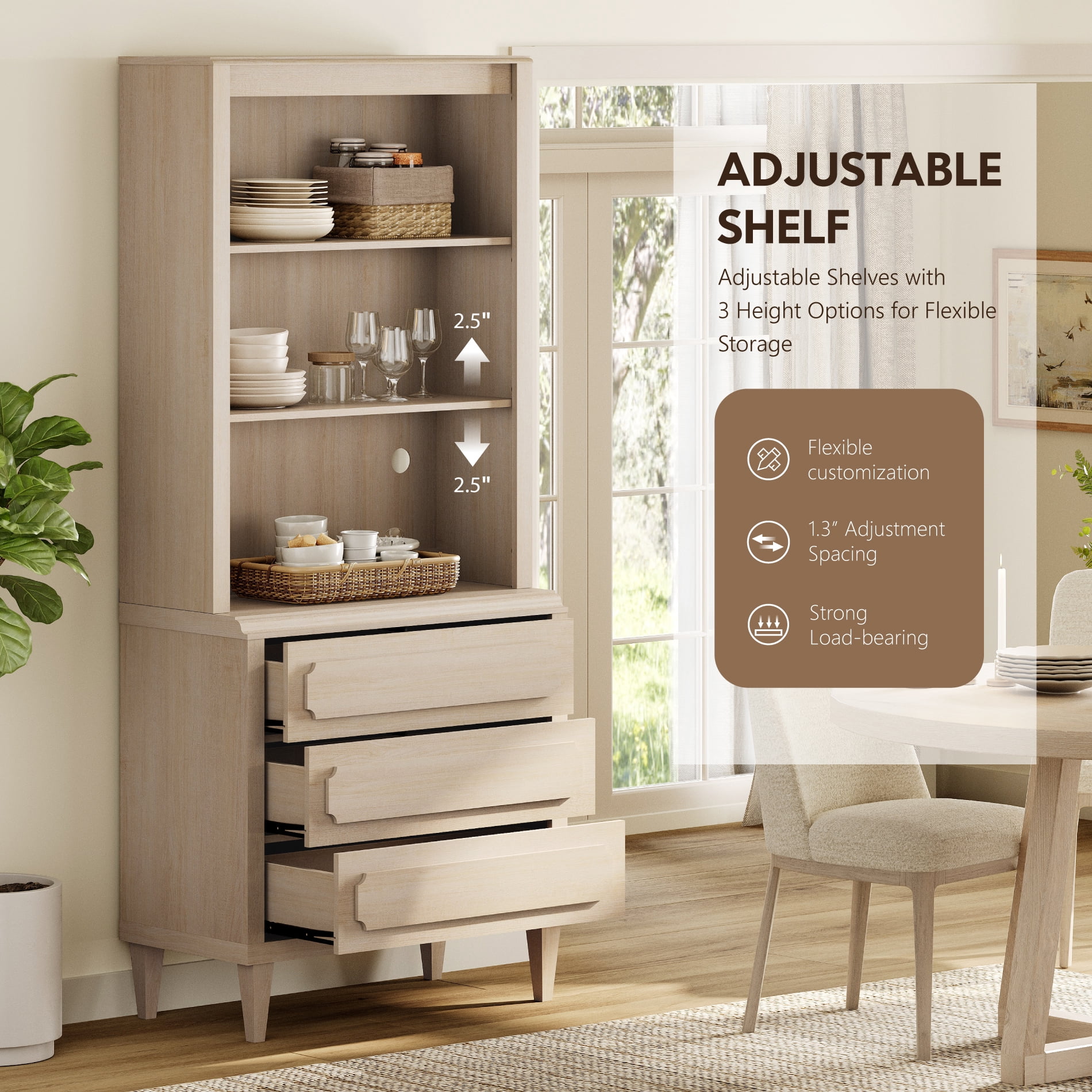 Tall Bookshelf with Drawers, 72.8 Inch Vintage Wood Bookcase with Storage, 2 PCS