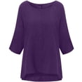 thumbnail image 1 of Blusa holgada de algodón con mangas 3/4 y remangada de tres cuartos para mujer, talla grande, color morado, talla M, 1 of 1