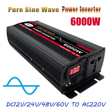 Pure Sine Wave Inverter, 6000W Power Inverter DC 12V to AC 110V Car Battery Power Converter Adapter Solar System/Solar Panel/Home/Outdoor/RV/Camping Wave Power Inverter
