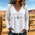 thumbnail image 2 of Women's Plus Size Long Sleeved V Neck T Shirts Causal Loose Fit Solid Tops Ladies Fall Ruffle Hem Going out Tees White02 XL, 2 of 5