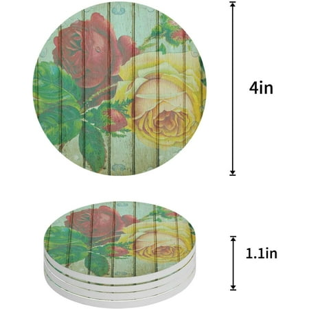 

ZHANZZK Red and Yellow Rose on Vintage Wood Plank Set of 8 Round Coaster for Drinks Absorbent Ceramic Stone Coasters Cup Mat with Cork Base for Home Kitchen Room Coffee Table Bar Decor