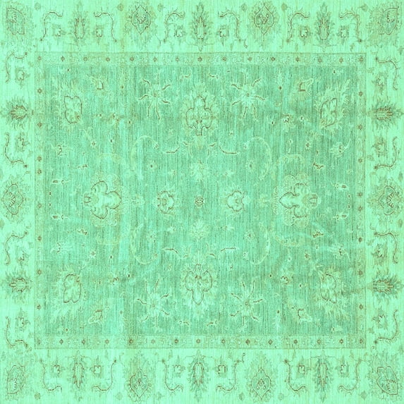 Ahgly Company Machine Washable Indoor Square Oriental Turquoise Blue Traditional Area Rugs, 5' Square