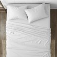 thumbnail image 3 of Noble Linens 4 Piece White Striped Embossed Bed Sheet Set, Twin, 3 of 11