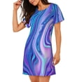 thumbnail image 2 of Vsdgher Swirl Blue And Purple Pattern Womens Short Sleeve Sleepshirt Scoopneck Cute Nightdress Ruffle Comfy Nightgown, 2 of 6