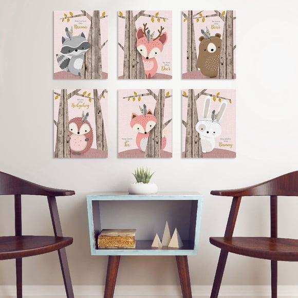 Visual Art Decor 6Pcs 30x21cm Cute Cartoon Animal Pattern Canvas Painting Wall Art Picture Home Wall Decoration