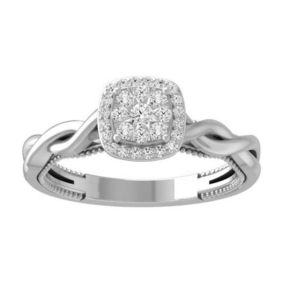 Araiya Fine Jewelry 10K White Gold Round-shape Lab Grown Diamond Cluster Anniversary Ring (1/5 Cttw, D-F Color, VS1 Clarity) Size 6