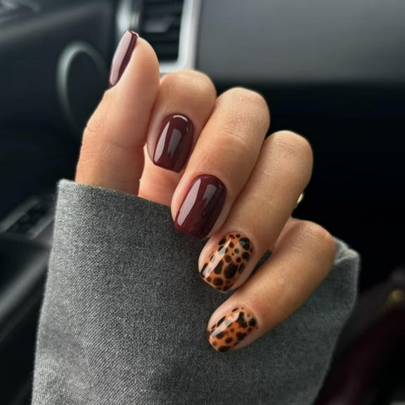 Red Press on Nails Leopard Print Fake Nails Short Square False Nails with Design Glossy Glue on Nails Acrylic Full Cover Stick on Nails for Women Girls Manicure 24pcs MH17 24 Fl Oz (Pack of 1)