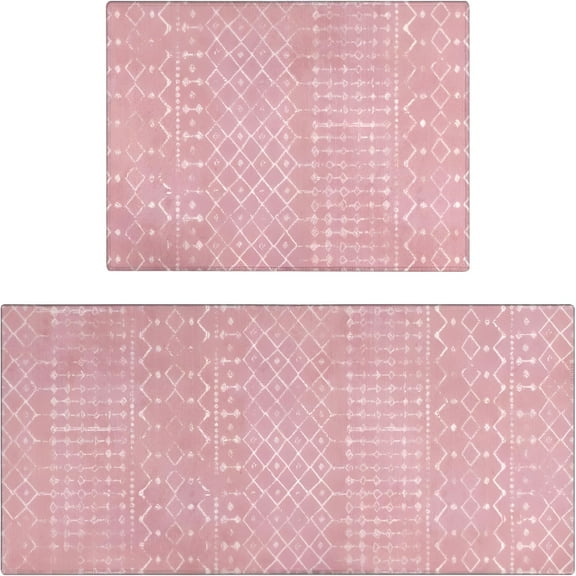 LAMIRO Modern Pink Kitchen Mat,17" x 47"   17" x 30",Non-Slip (2 Count)