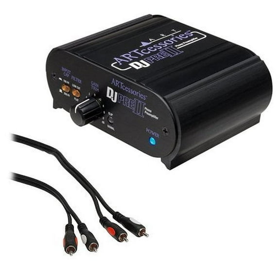 ART DJ Pre II Turntable Phono Preamplifier with RIAA EQ Plus RCA Male to 2 RCA Male Audio Cable (3')