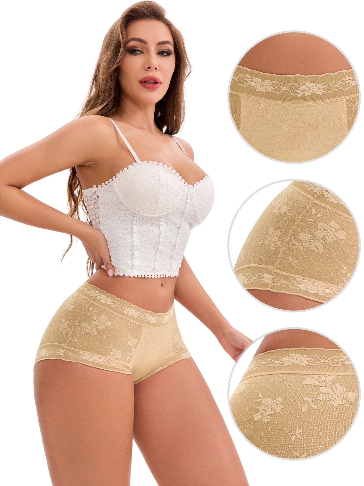 DARING DIVA Women's High-Waisted Extended Crotch Panties 3 Pcs XL Yellow, White, Gray