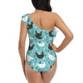 thumbnail image 6 of Yiaed Lovely Roosters Print Women One Piece Swimsuits Tummy Control One Shoulder Bathing Suits Pattern Ruffle Swimwear-Medium, 6 of 8