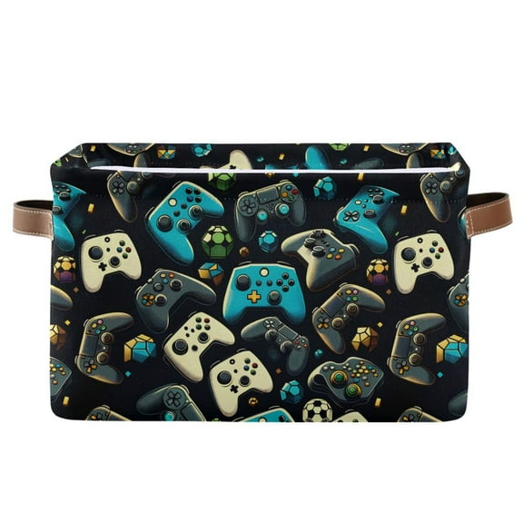 Gaming Controller Storage Bins with Handle Fabric Organizer Basket Foldable Box 1 Pack 14.2x10.2x8.3