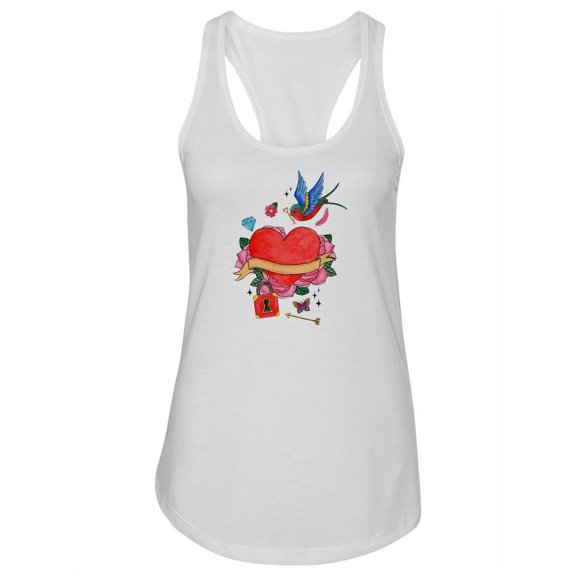 Cool Heart Design Tattoo Style Tank Women -Image by Shutterstock, Female x-Small