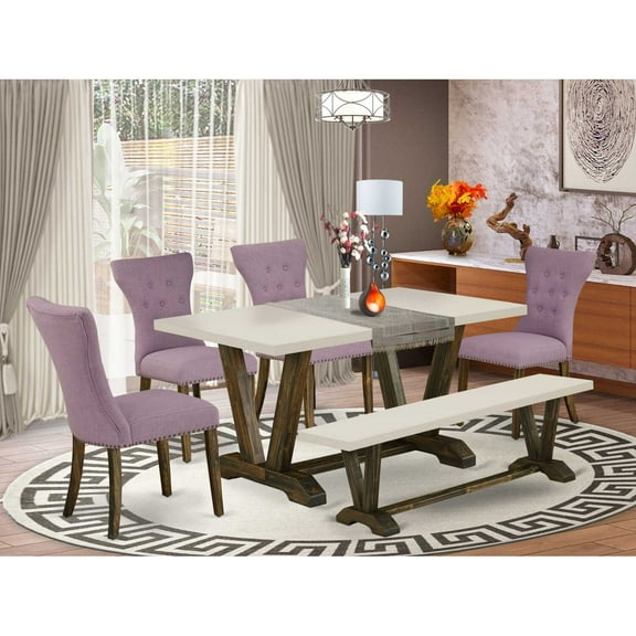 East West Furniture V726GA740-6 6-Pc Dining Table Set- 4 Upholstered Dining Chairs with Dahlia Linen Fabric Seat and Button Tufted Chair Back - Rectangular Top & Wooden Legs Kitchen Table and...