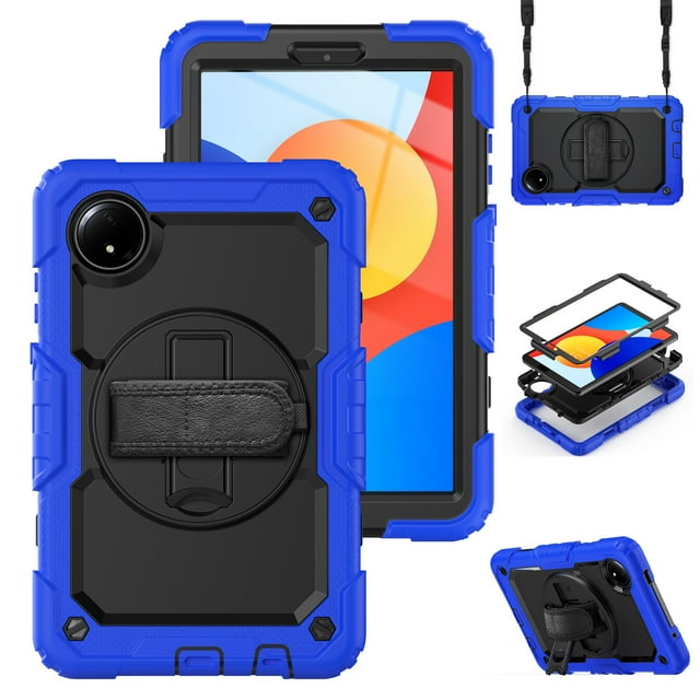 XYX For Xiaomi Redmi Pad SE 8.7 inch 2024, 360 Rotating Shockproof Cover with Stand, Screen Protector, Shoulder Strap, Blue