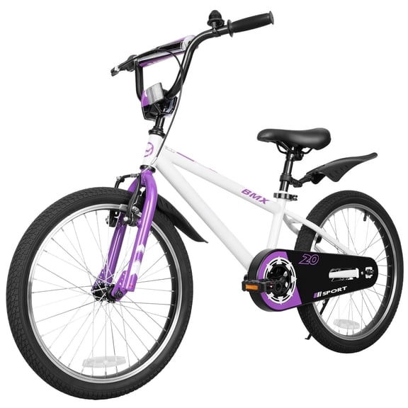 Hykolity 20 Inch Kids Bikes, Kids Bicycle Ages 6-12 Years Old, BMX Style Bicycle for Boys Girls ,Boy's Bike for Kids Adjustable Seat,Front and Rear Fender, White