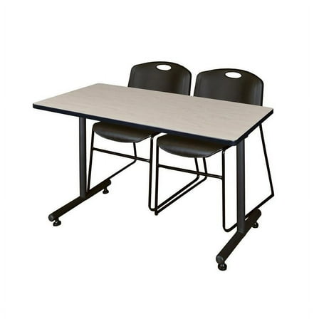 Regency 48" x 30" Kobe Training Table- Maple and 2 Zeng Stack Chairs- Black