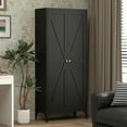 thumbnail image 3 of 65" Kitchen Pantry Storage Cabinets with 2 Doors and 3 Adjustable Shelves, Black Pantry Cabinet, Tall Metal Food Storage Cupboard for Kitchen, Dining Room, 3 of 7