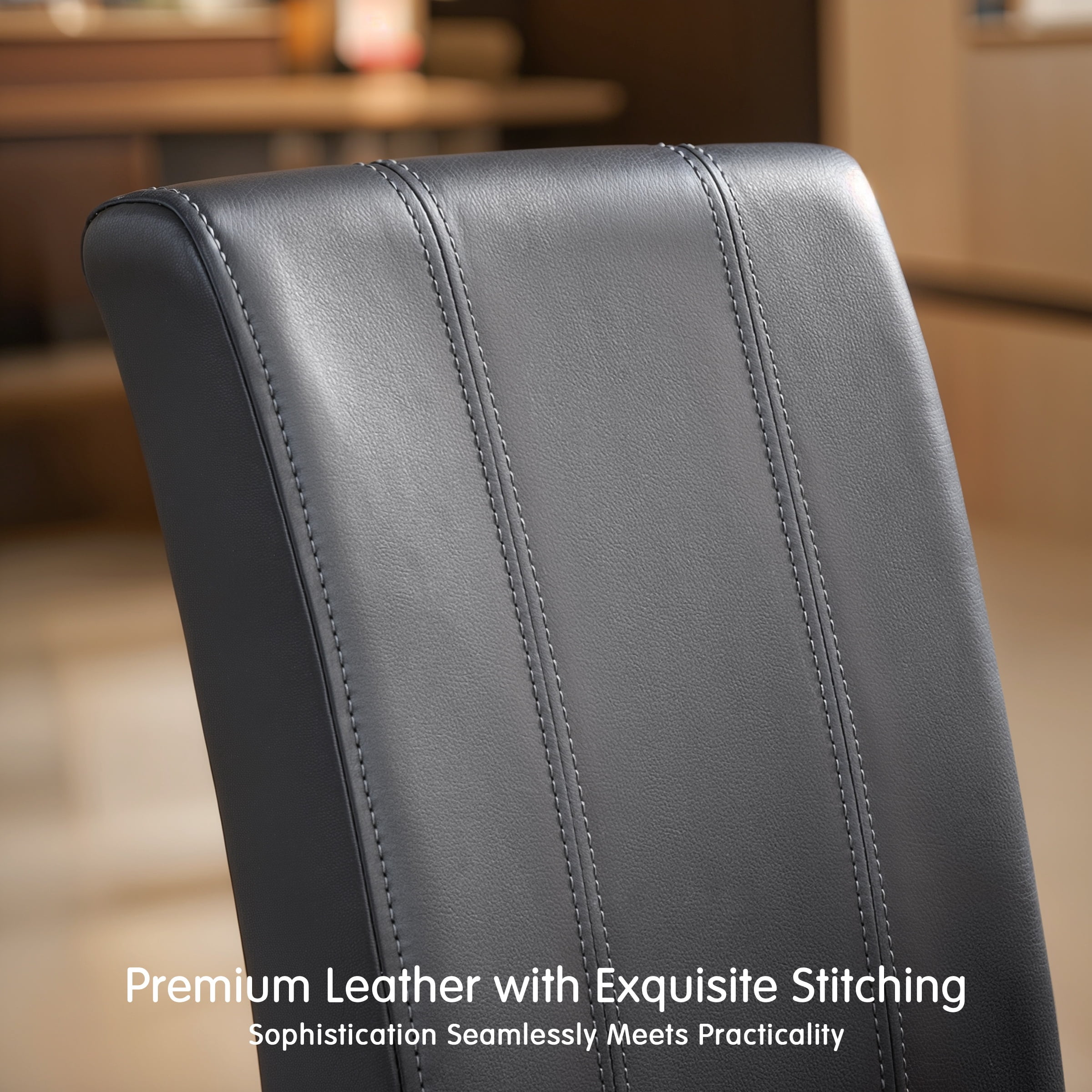 DyFun Faux Leather Dining Chairs Set of 4, Upholstered Parsons Chairs for Kitchen Dining Room or Apartment Living, Gray