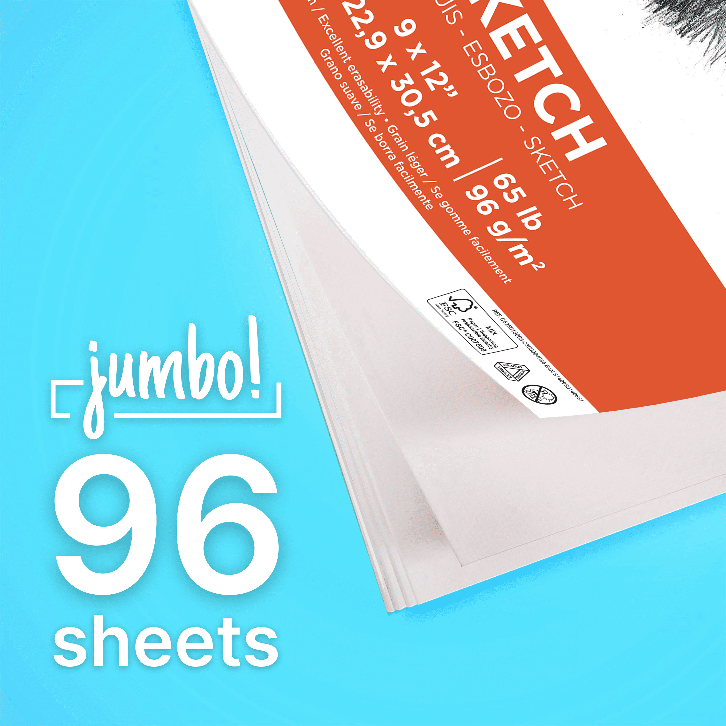Canson Graduate Sketch Paper Jumbo Pad, 65lb/96gsm, 96 Sheets