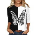 thumbnail image 1 of Hauts à Manches 3/4 pour Femmes Mode Féminine T-Shirt Imprimé Ample Blouse Mi-Longue à Manches 3/4 Col Rond Hauts Décontractés T-Shirts en Coton pour Femmes T-Shirts pour Femmes Mode, 1 of 7