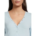 thumbnail image 4 of No Boundaries Juniors' Ribbed Henley Top with Long Sleeves, Sizes XS-XXXL, 4 of 5