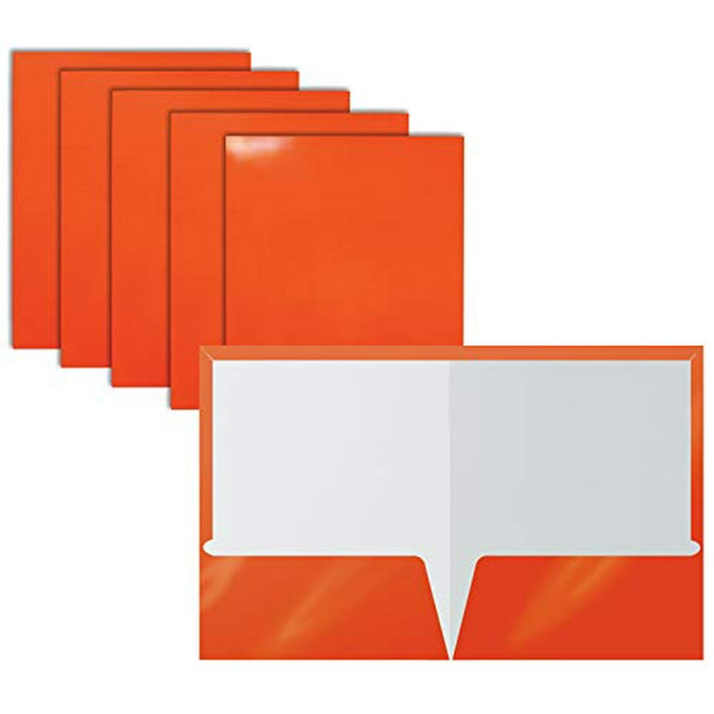 2 Pocket Glossy Laminated Orange Paper Folders, Letter Size, Orange Paper Portfolios by Better