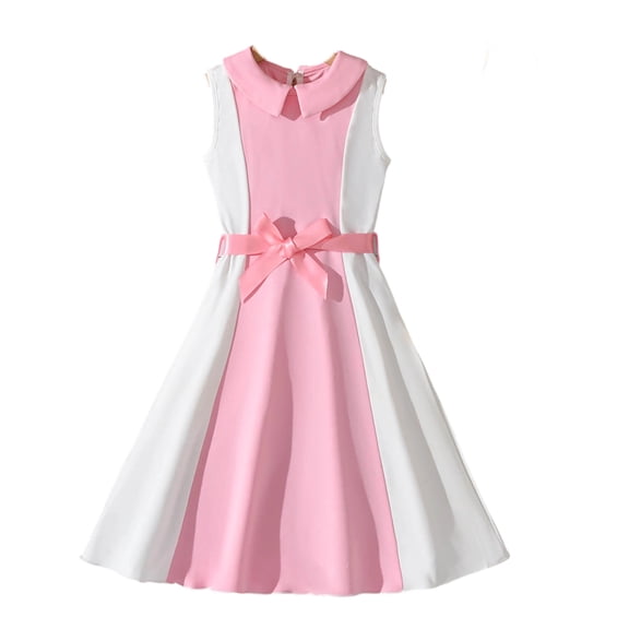 CUSTG Kids Girls Dress Summer Sleeveless Collared Dress Bowknot Design Flowy A Line Casual Wear Relaxed party dresses