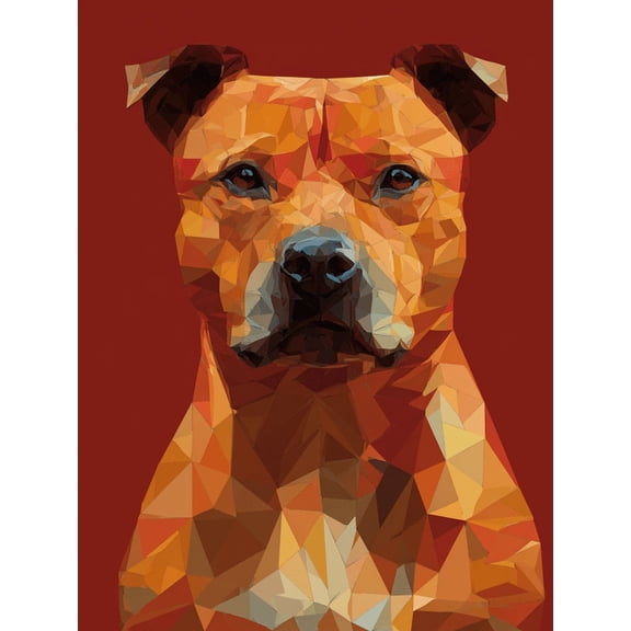 Geometric Pitbull Dog Canvas Painting, Modern Abstract Pet Wall Decor for Home, Office, Cafe & Bar