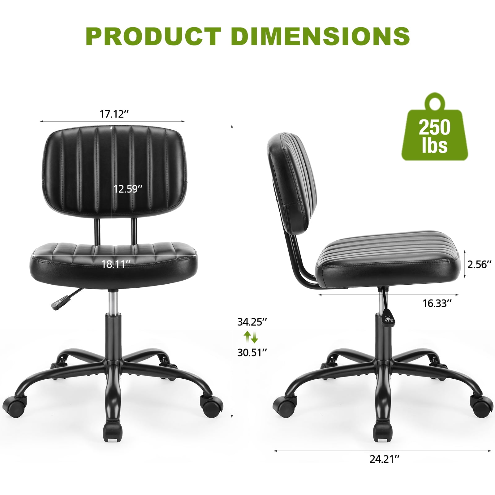 JOINSUN Indoor Home Office Chair Low Back Height Adjustment Vanity Desk Chair, Black