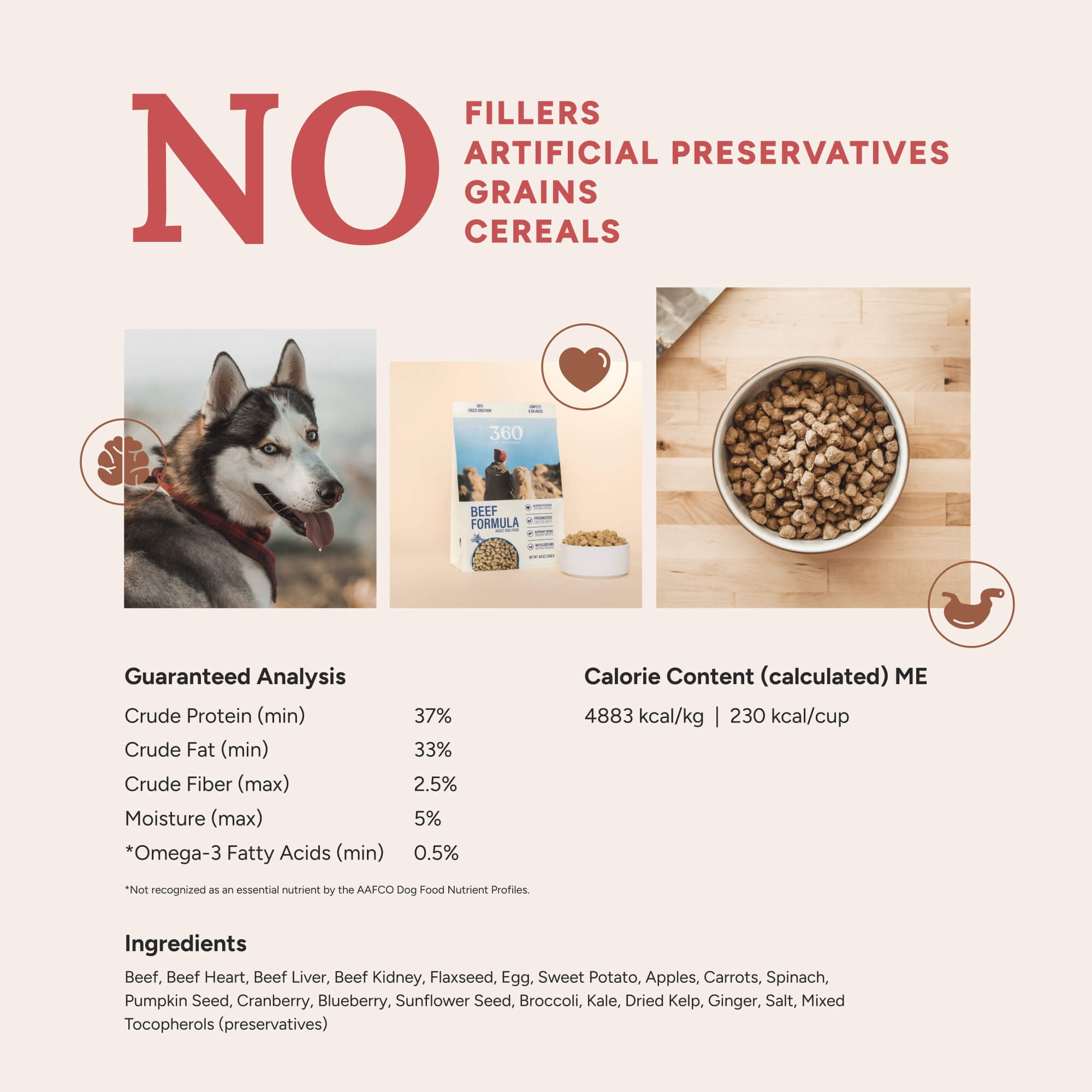 360 Pet Nutrition Beef Flavor Freeze Dried Dog Food, 5 oz. Bag