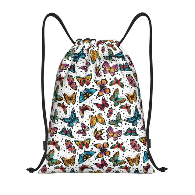 Saiise Cute Butterfly Pattern Sports Drawstring Backpack - String Swim Gym Bag with Wet Proof Pocket for Women&Men-Medium