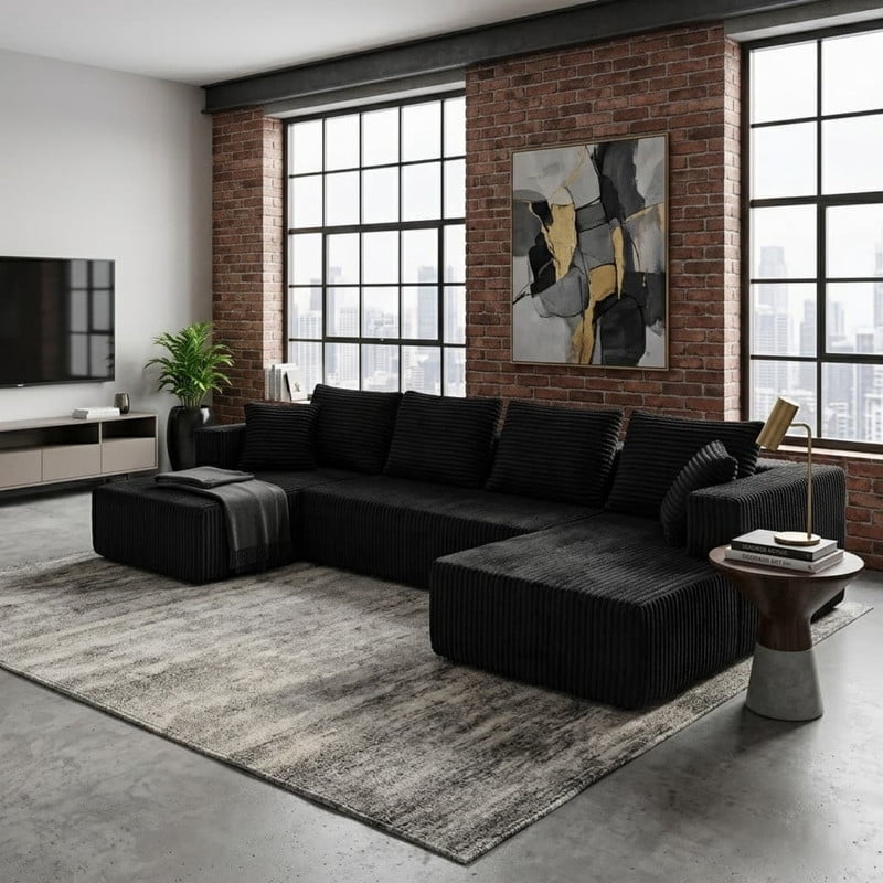 U-Shaped Modular Sectional Sofa with Double Chaise, 132.1'' Oversized Corduroy Sofa Couch with Deep Seat for Living Room Apartment
