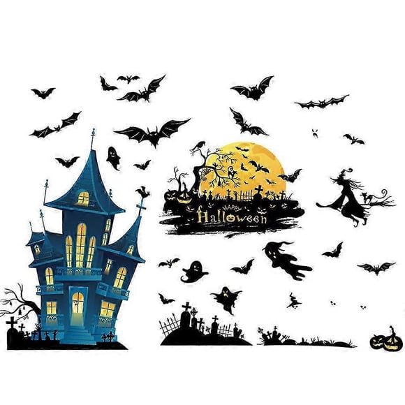 Halloween 3d Witch Bat Skull Window Sticker Haunted House Party Decals Home Wall Decor