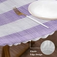 thumbnail image 3 of Purple Striped Round Tablecloth, Fitted Table Cover with Elastic for 36"-44" Round Tables, Farmhouse Vintage Stripes Table Cloth Outdoor Indoor Dinning Party Waterproof Tablecloths, 3 of 7