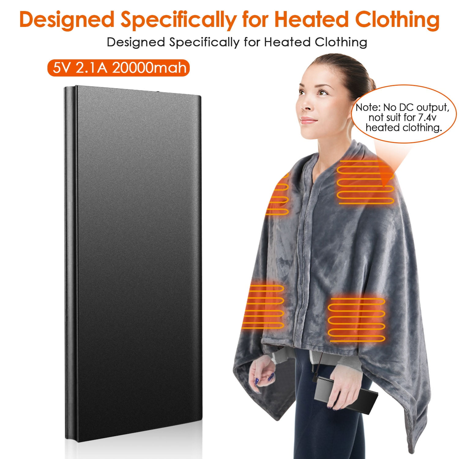 59"x31" Cordless Heated Blanket Battery Operated Portable Electric Heated Shawl 3 Temp Wearable Heating Blanket for Indoor Outdoor (Include Black Power Bank)