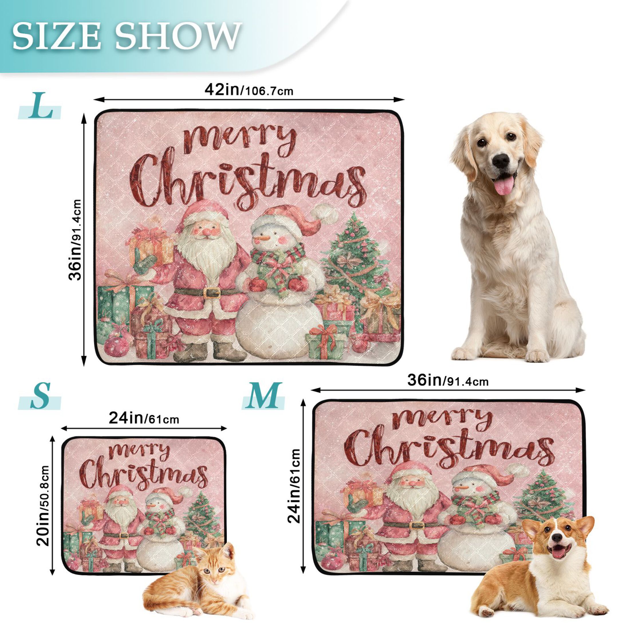 Qxltty Pink Santas and Snowmen Cat litter Pads Pet Set of 2 Diaper Mats Center Anti-leakage Layer Absorbent Soft and Comfortable