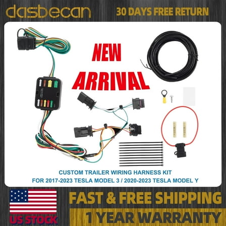 Dasbecan 4-Pins Trailer Wiring Harness For Tesla Model 3 2017-2023 Model Y 2020-23 118869