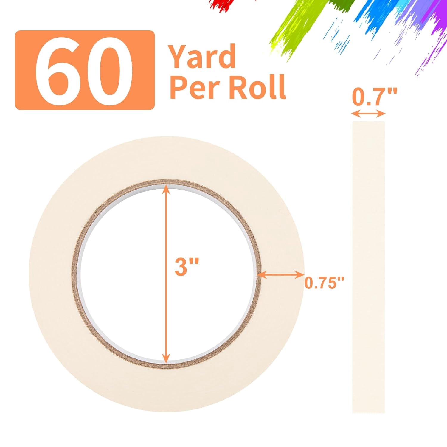 White Masking Tape 12 Pack, General Purpose Painter's Tape 0.7inch x 60yard, 720 Yards Total, Beige Crepe Paper Tape for Painting, Labeling, Packing, Craft, Art