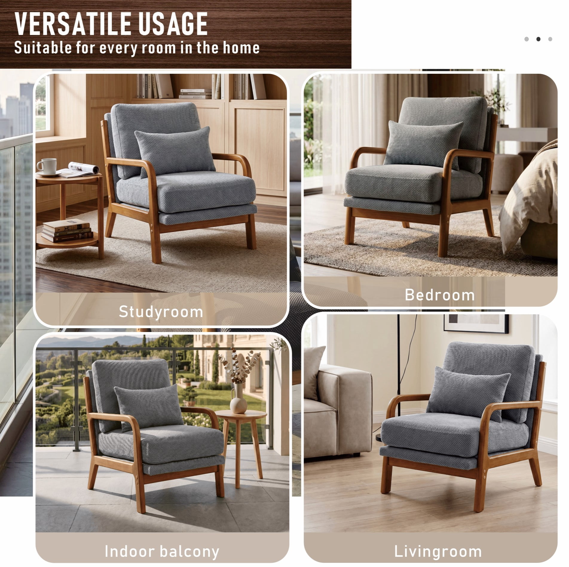 MOONMISS Accent Chair, Reading Club Chair with Pillow for Living Room Bedroom Furniture,Light Gray