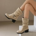 thumbnail image 4 of UngA Womens Cowboy Boots Women's Modern Western Cowboy Boots, Mid Calf Round toe Chunky Heel Cowgirl Country Ankle Boots with Pull On Tabs Beige,6.5, 4 of 7