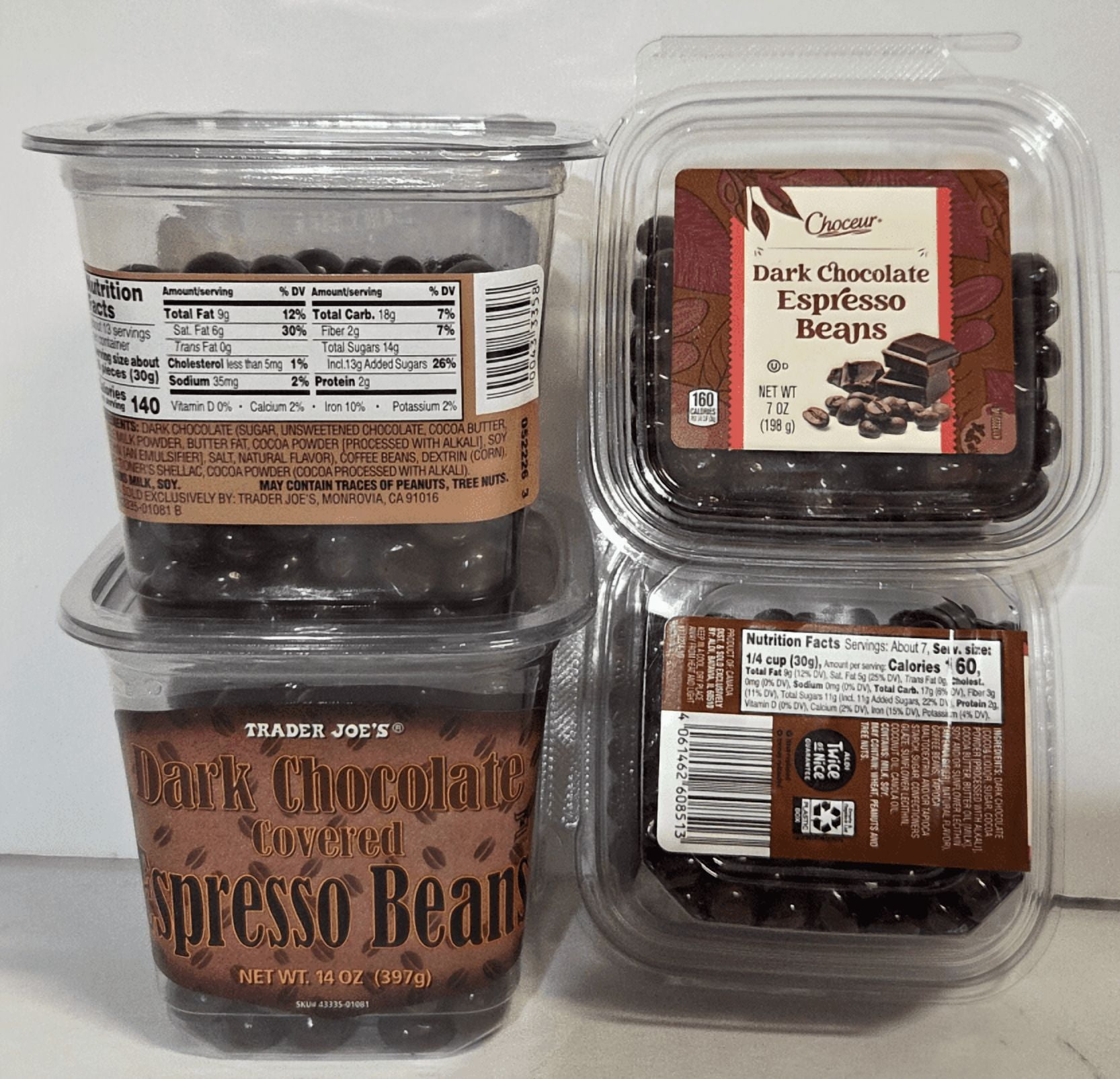 Trader Joe's & Choceur Dark Chocolate Covered Espresso Beans (2 Tubs)