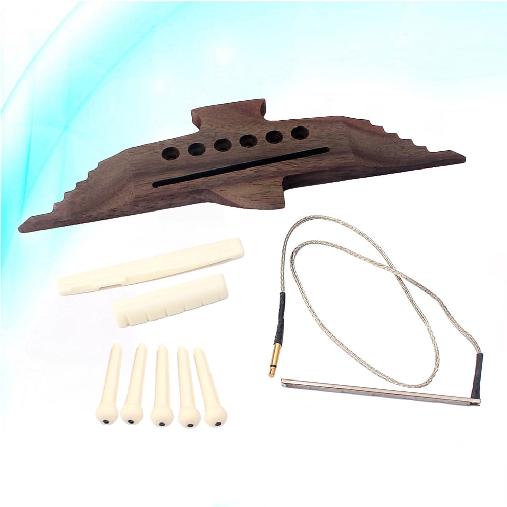 PAMINGONO 1Set Coffee Swallow Shape Wood Guitar Bridge and Accessories for Folk Guitar Replacement 11.9 x 2.1 x 0.4in