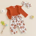 thumbnail image 2 of Mercatoo Baby Girls Halloween Outfit Ribbing Cotton Long Sleeve Sweatshirt Romper Pumpkin Print Pants 3Pcs Fall Set, 2 of 9