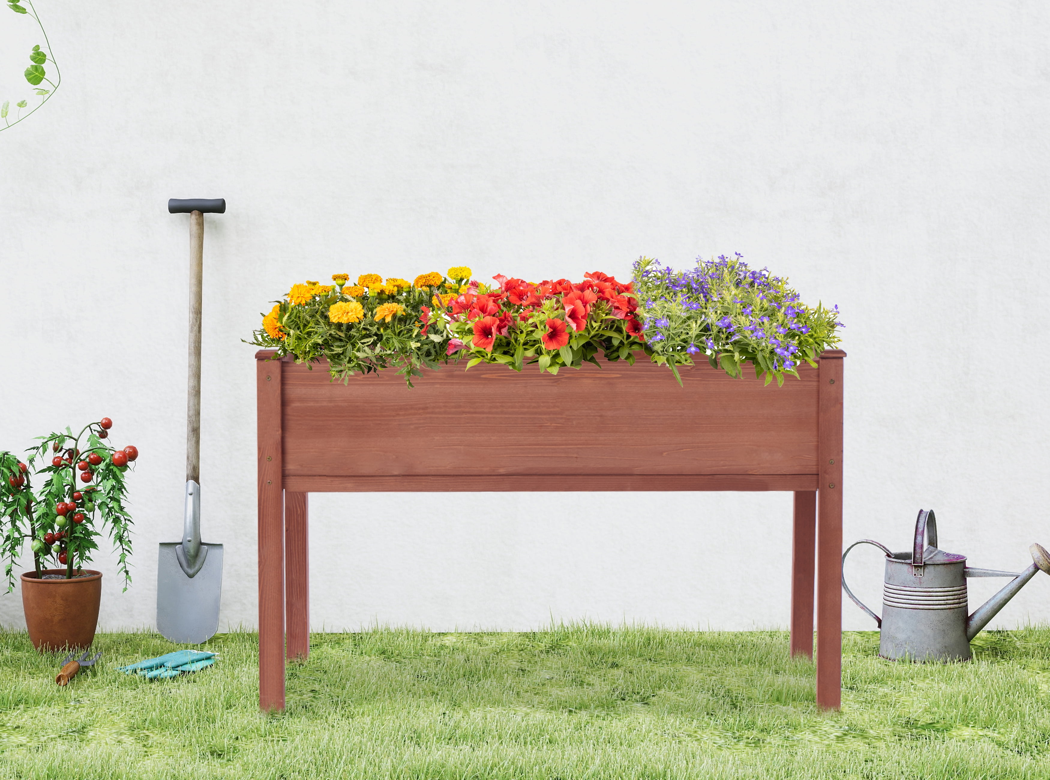 Raised Garden Bed with Legs, 48x24x30'', Outdoor Wood Elevated Planter Box, Thick Legs, w/Liner