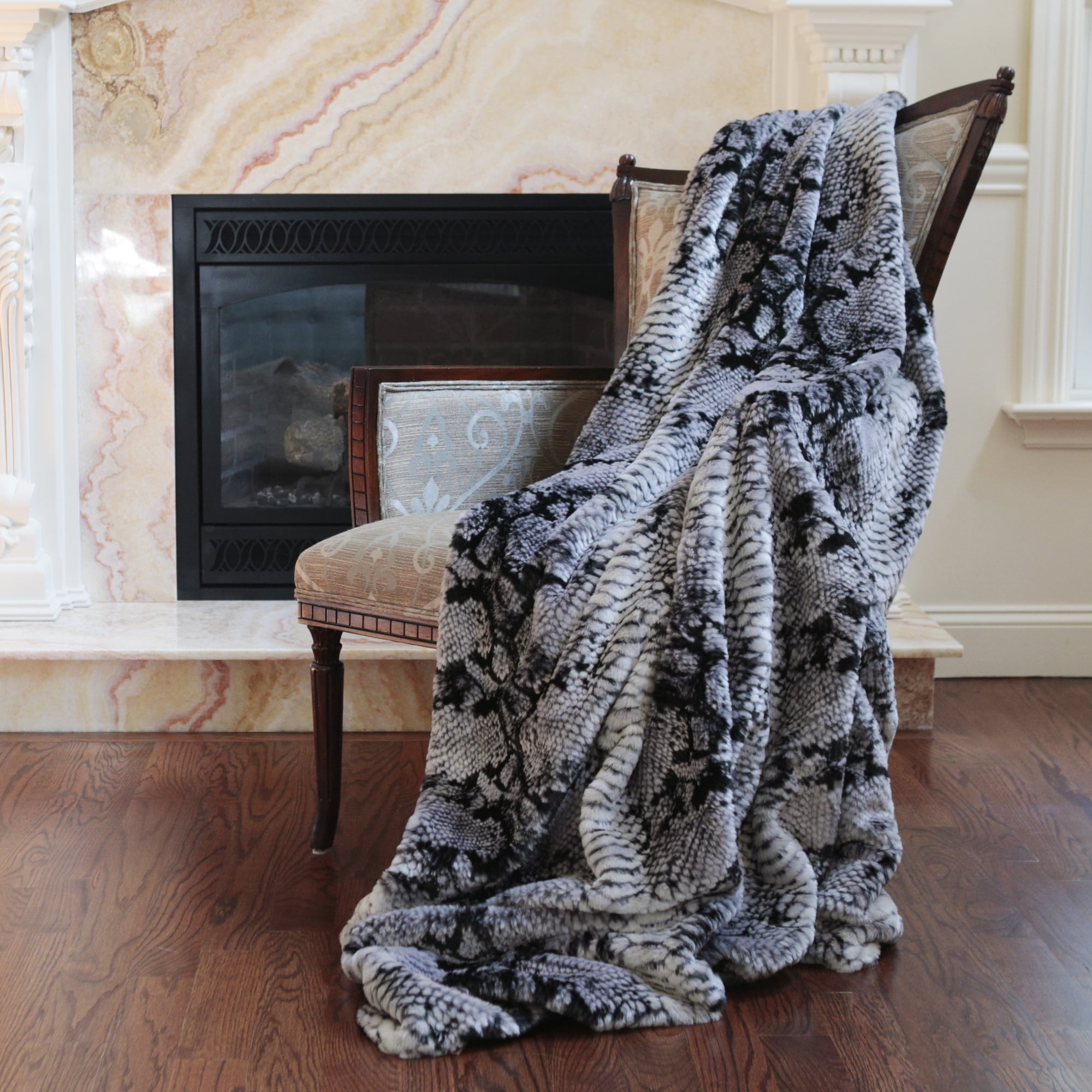 Quality Home Faux Fur Throw Lounge Blanket Grey Snake 58
