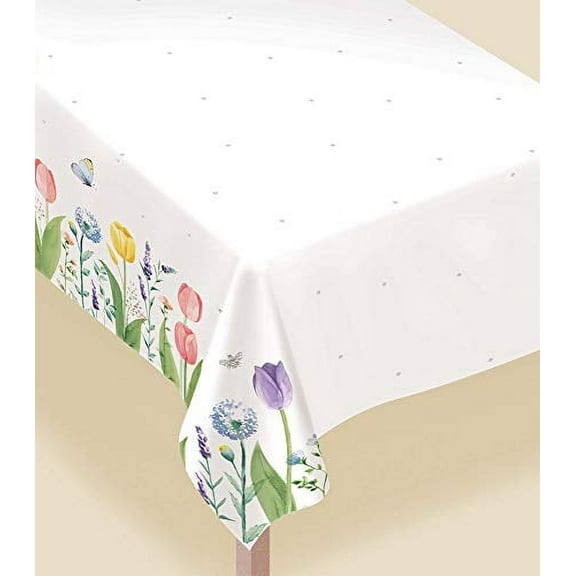 Amscan Tulip Garden, Flannel Back Spring Party Table Cover, 52" x 90"