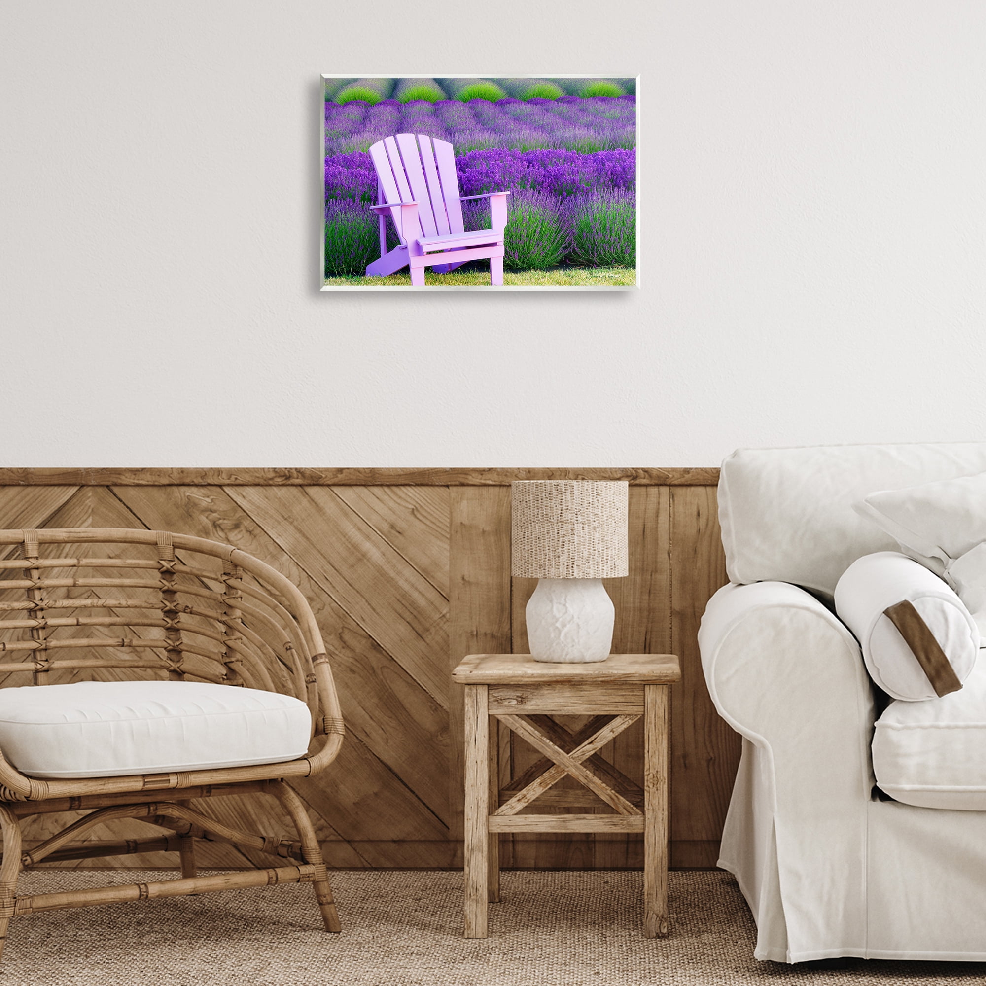 Stupell Industries Chair & Lavender Field Landscape & Nature Painting Unframed Art Print Wall Art, 19 x 13